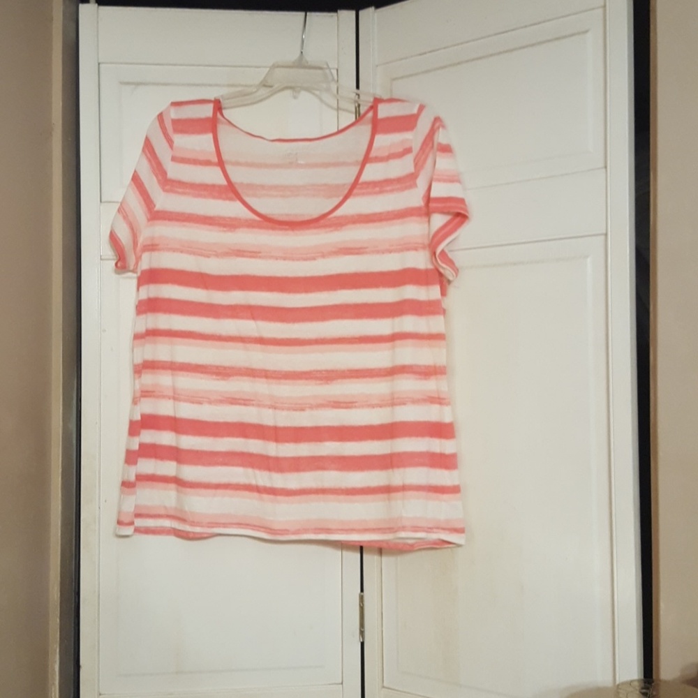 Coral & White Striped Top